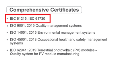 Extracto de una hoja técnica de un módulo fotovoltaico 
